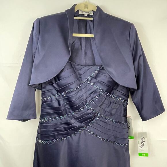 NWT Patra Midi Sequin Bodice Charmeuse Dress with Jacket Navy Blue Wedding 10 - Picture 2 of 8